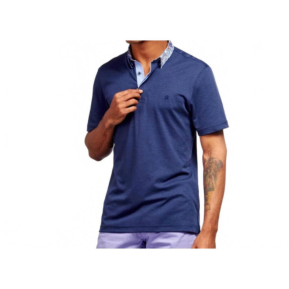 NEW EIGHT X polo shirt with floral collar in navy